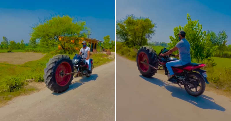 Ingenious Jugaad: Bajaj Pulsar Fitted With Tractor Tyre Stuns The Internet